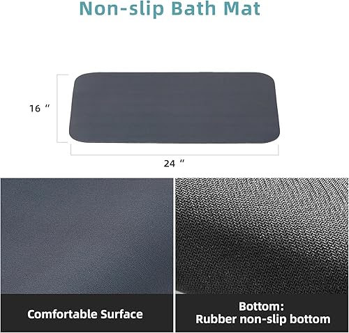 Miniatura 2 de Zrncrky Tapete de baño absorbente, de secado rápido, tapete de ducha antideslizante para suelo de baño, lavabo, bañera, 16 x 24 pulgadas, color gris