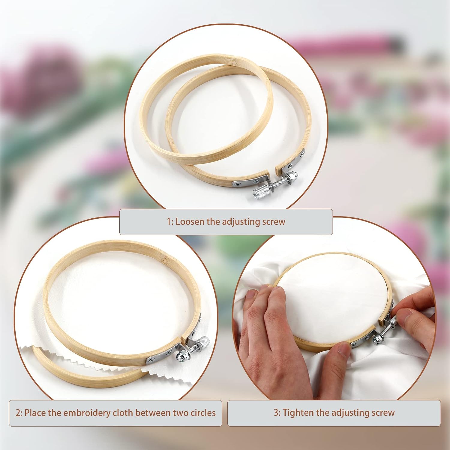 Piutouyar 6 Pieces 4 Inch to 10 Inch Embroidery Hoops Set, Bamboo Round Cross Stitch Hoop Rings, Adjustable Circle Embroidery Frames for Art Craft Handy Sewing, DIY Embroidery Craft, Decoration
