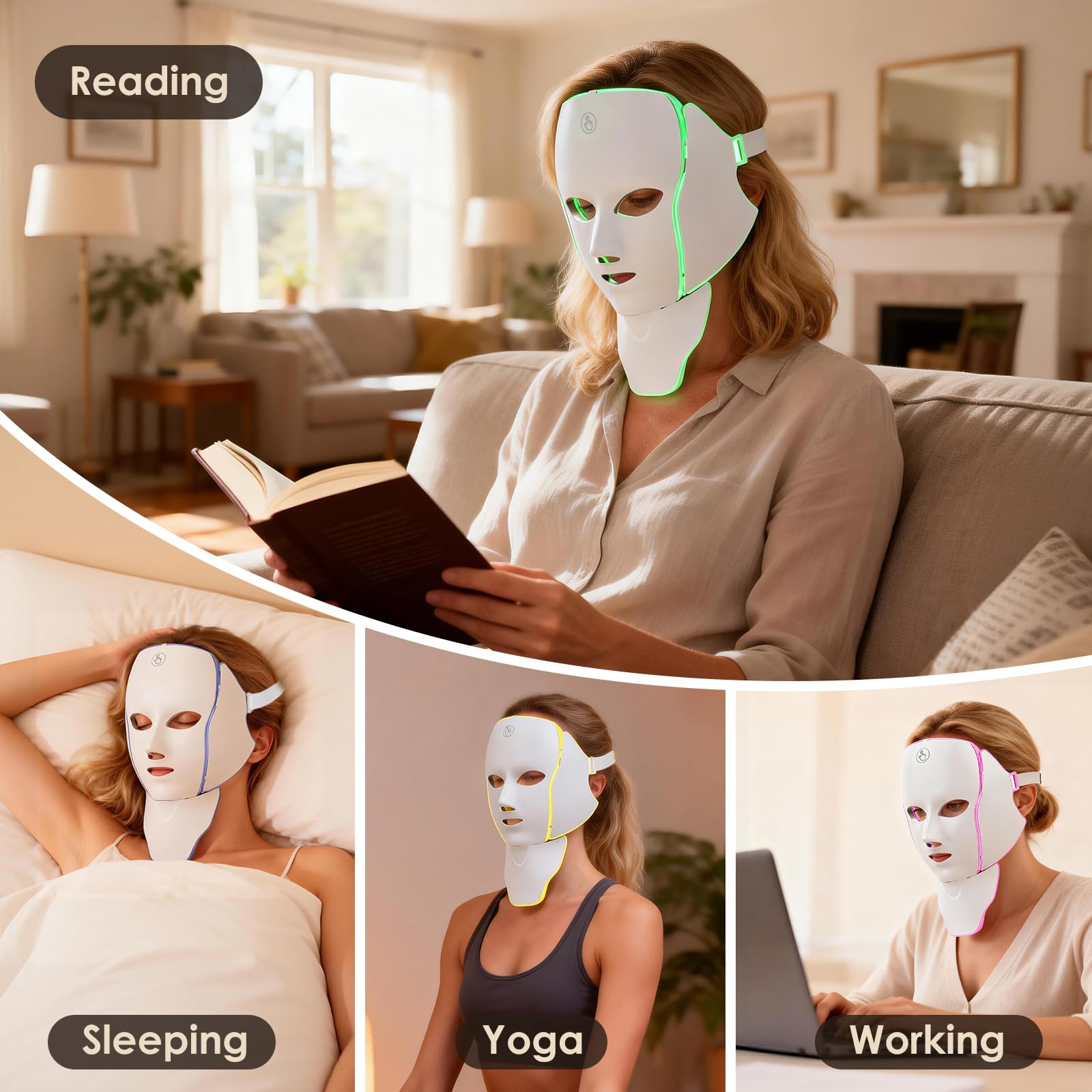 Red Light Therapy Mask for Face,7 Custom Modes for Home Use Travel Yoga
