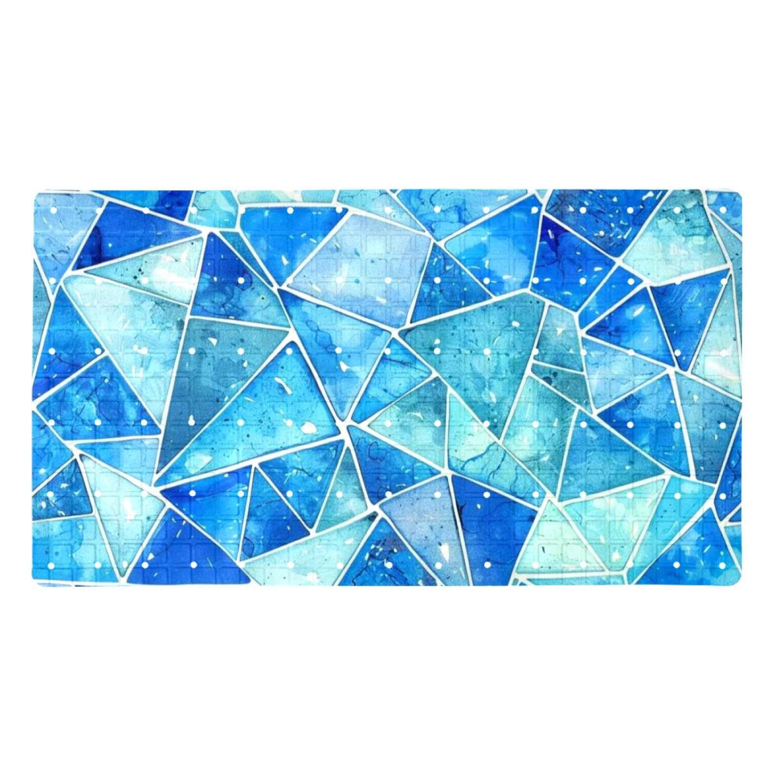 Tapis de bain antidérapant de qualité supérieure bleu géométrique