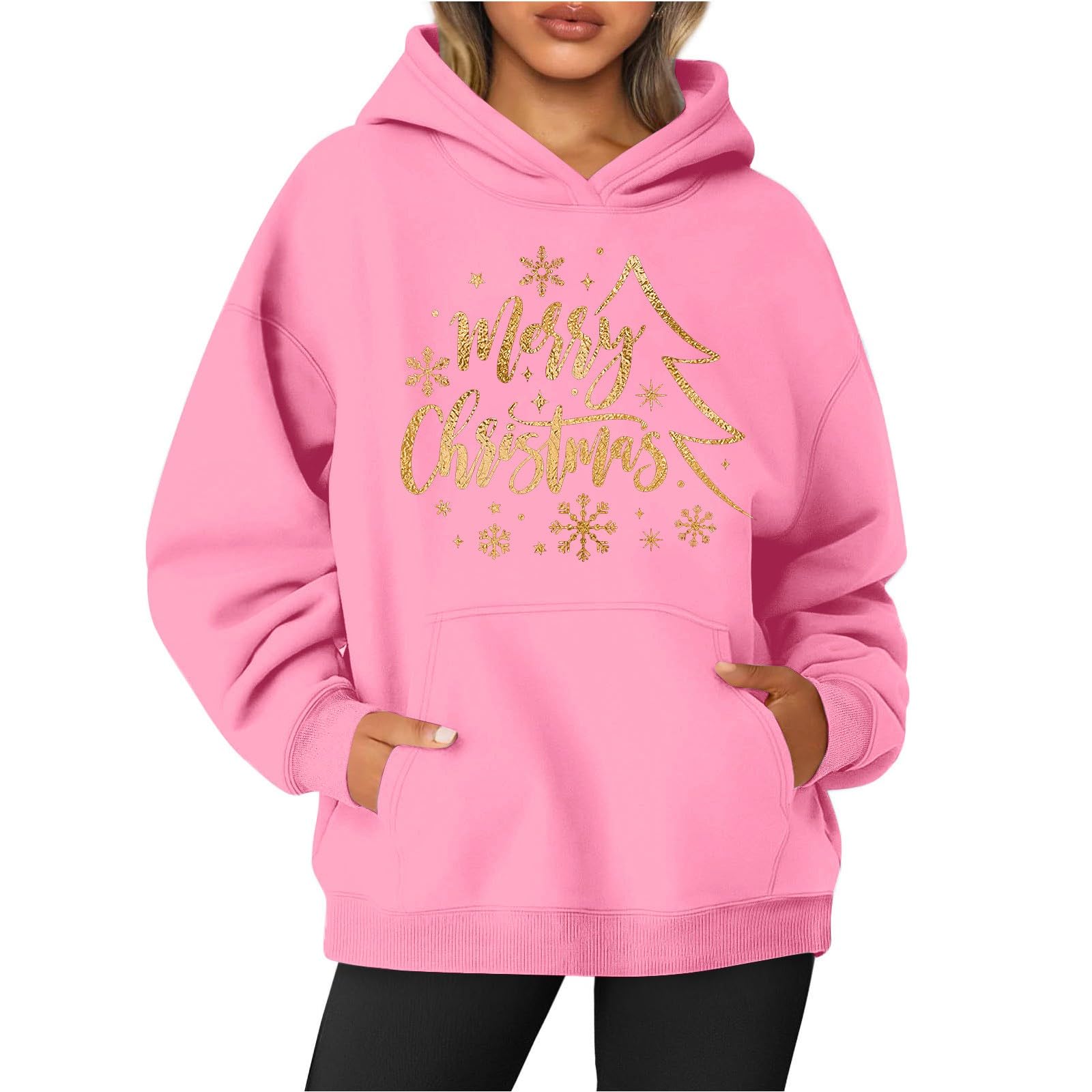 GDGTBNHChristmas Hoodies for Women Crewneck Sweatshirts Fall Hoodie Comfy Fleece Pullover with Pocket Casual Wear