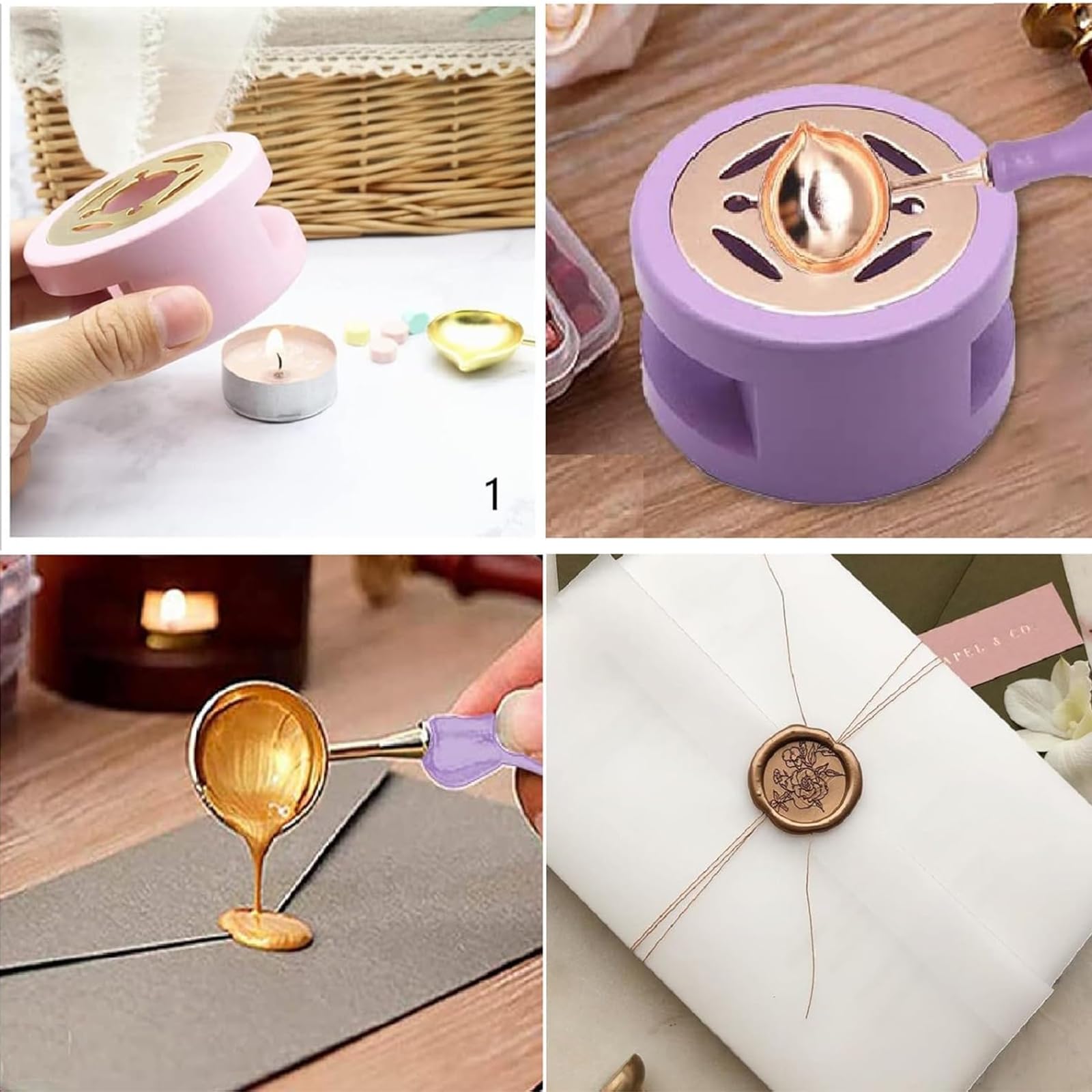 Kit Chauffe-cire Vintage En Bois – Avec Cuillère à Fondre, Pour Sceaux De Cire Sur Invitations, Cartes, Cadeaux