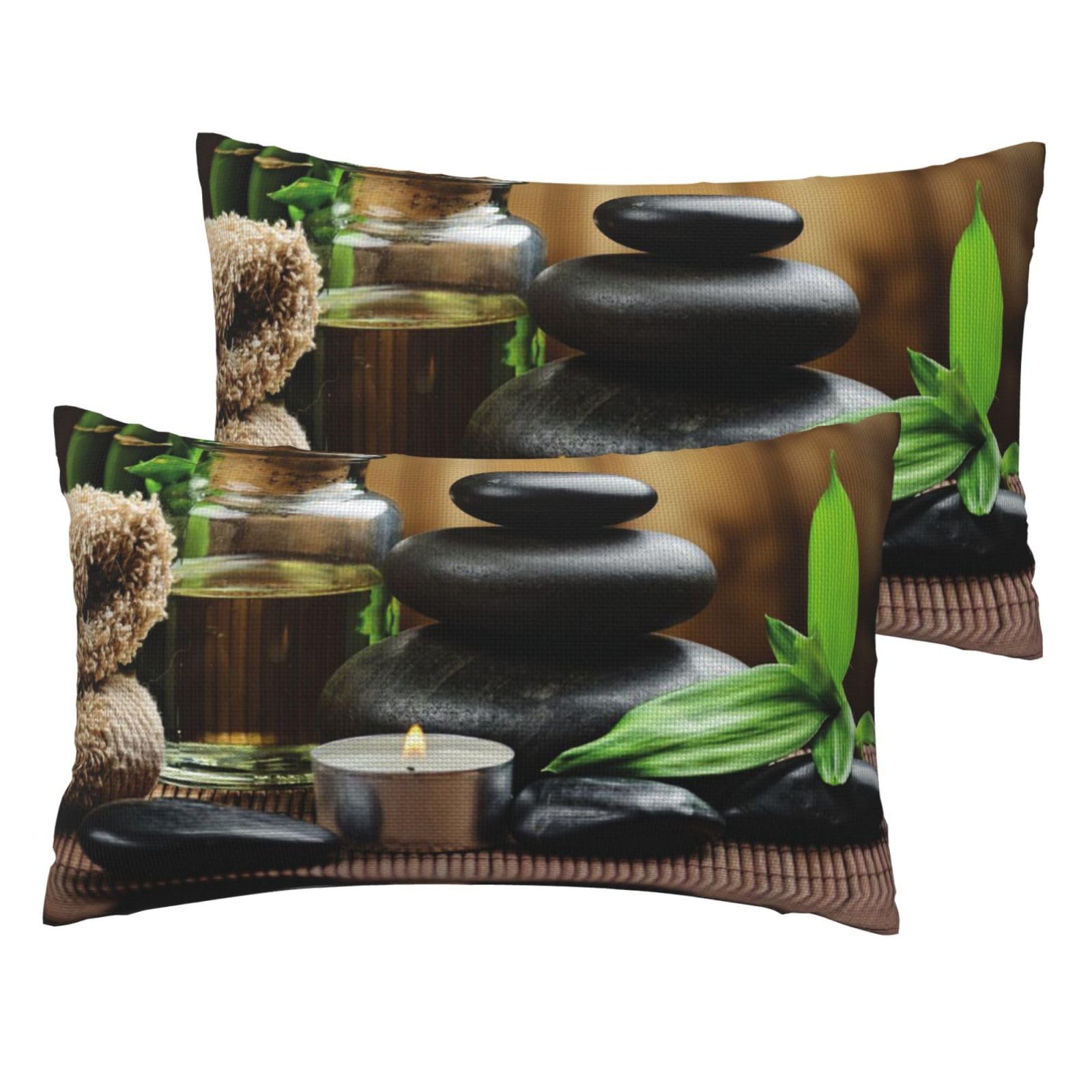 Taie d'oreiller Stones and Spa Oil pour remplacer vos housses ternes par un décor de spa apaisant