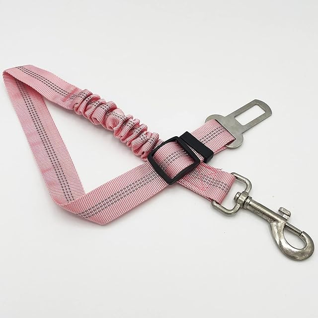 Anti Shock Bungee Universal Seatbelt For Dogs Pets Car Travel Dog Accessories Adjustable Elastic Strap Safety Harness Restraint Lead (Baby Pink)