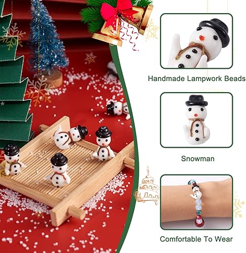 Miniatura 6 de KISSITTY Acerca de 20 unidadeshebra de cuentas de muñeco de nieve de Navidad hechas a mano Lampwork Snowman Beads Spacer Perlas de joyería de vidrio