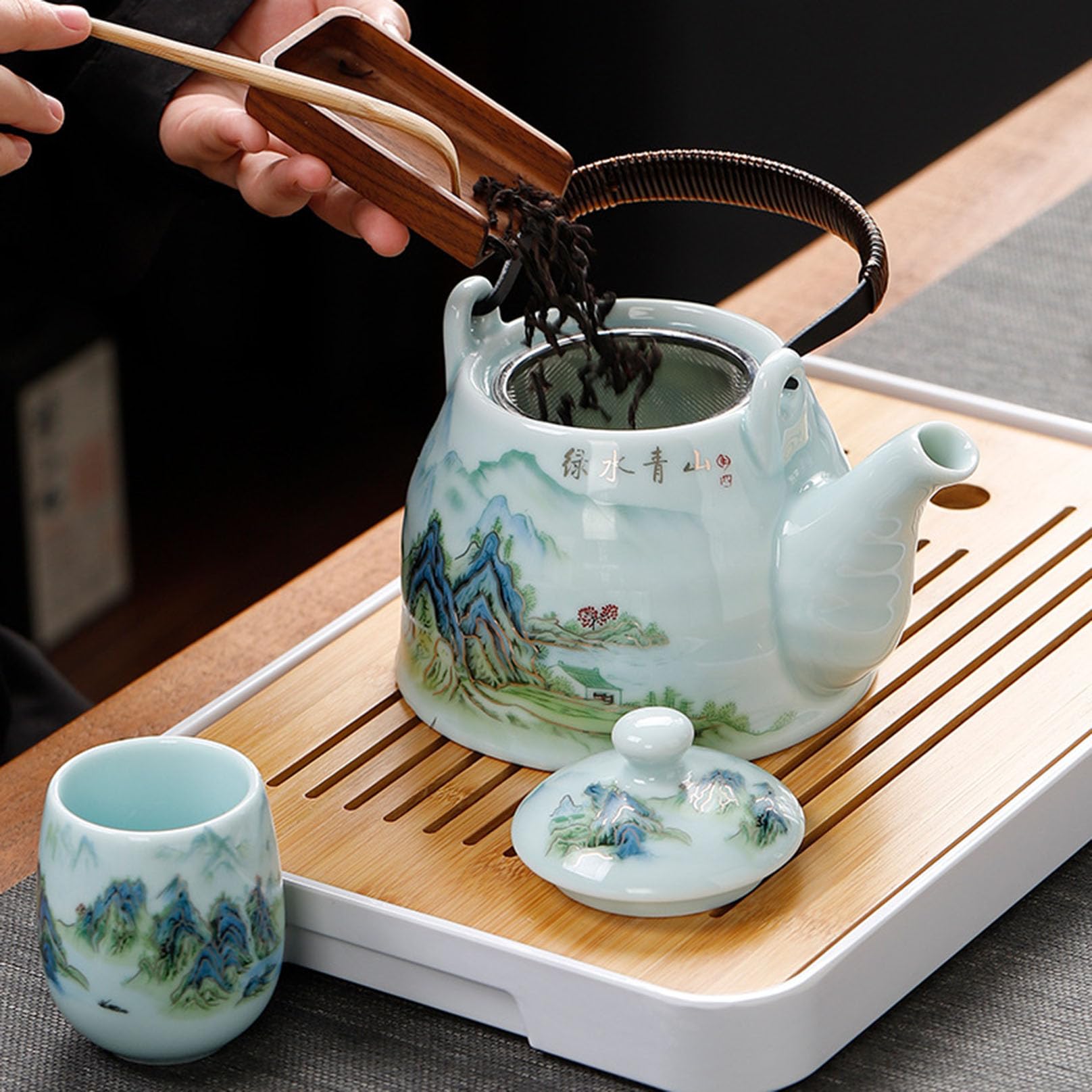 Japoński dzbanek do herbaty w stylu vintage, z sitkiem, 950 ml, ceramiczny dzbanek do herbaty z zaparzaczem o dużej pojemności, do gospodarstwa domowego, zestaw do herbaty luzem, herbata liściasta