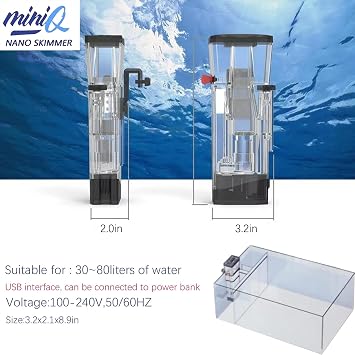 Bubble Magus MiniQ Hang on Back Aquarium Filter Internal Hang on Back Canister Filter Nano Protein Skimmer Surface Skimmer Aquarium/Betta Pool Skimmer for coralife Fish Tank Saltwater Aquariums