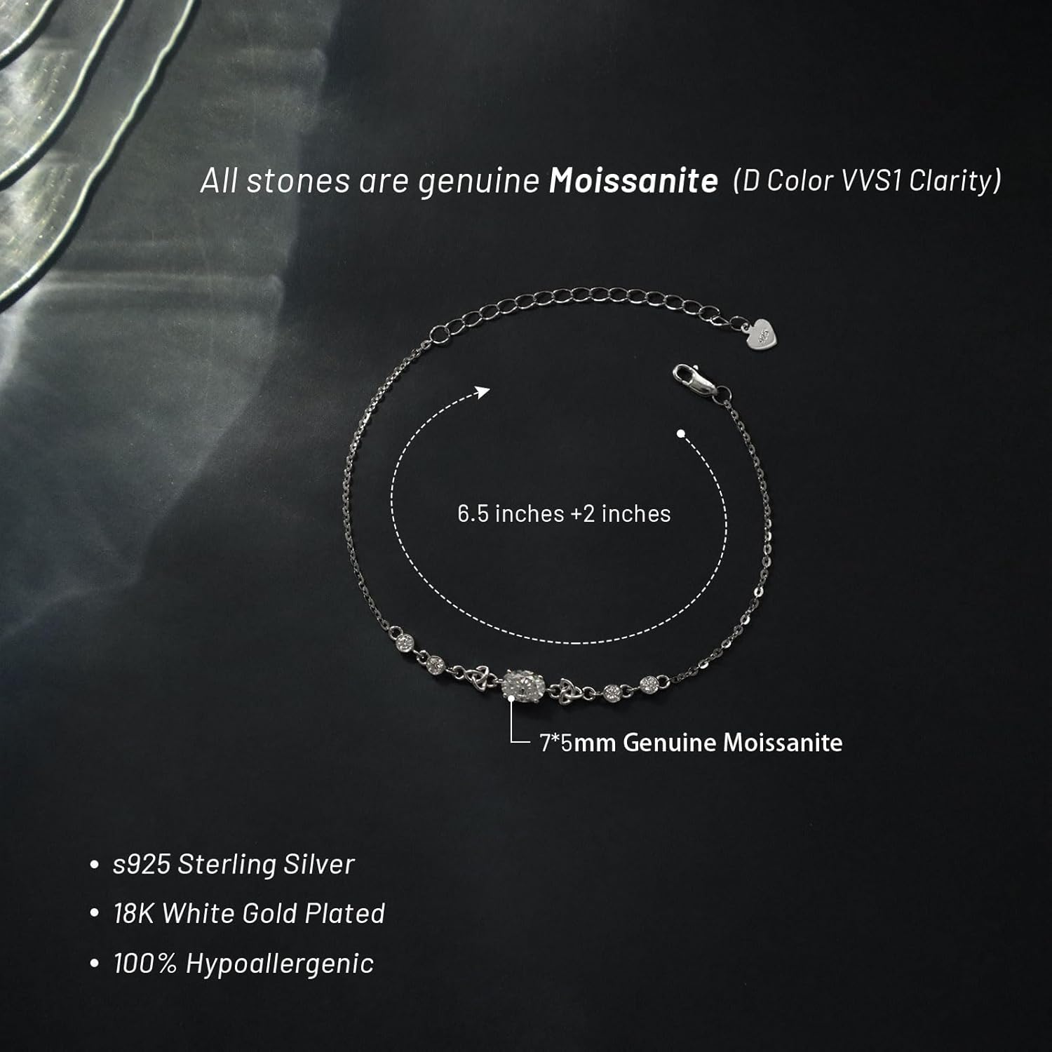 1.28CT Moissanite Celtic Knot Bracelet for Women 925 Sterling Silver D Color VVS1 Clarity Oval Moissanite Bracelet Jewelry for Her Wife Mom - Image 6