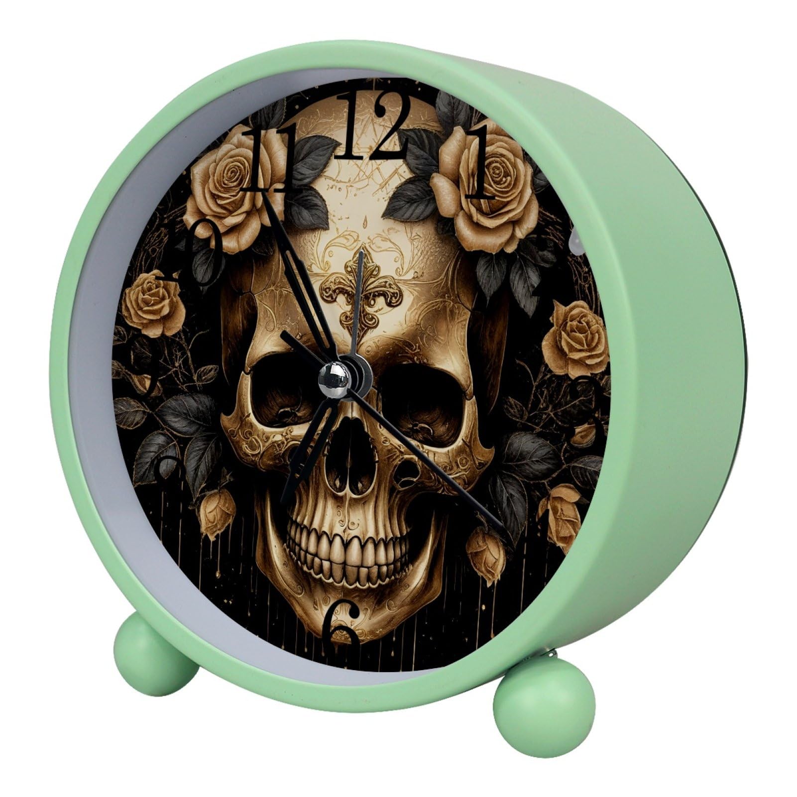 etoenbrc 10.9" Alarm Clock for Kids,Small Battery Operated Clock, Slient Plastic Table Clock for Living Room Decor,Bedroom,Office, Golden Skull