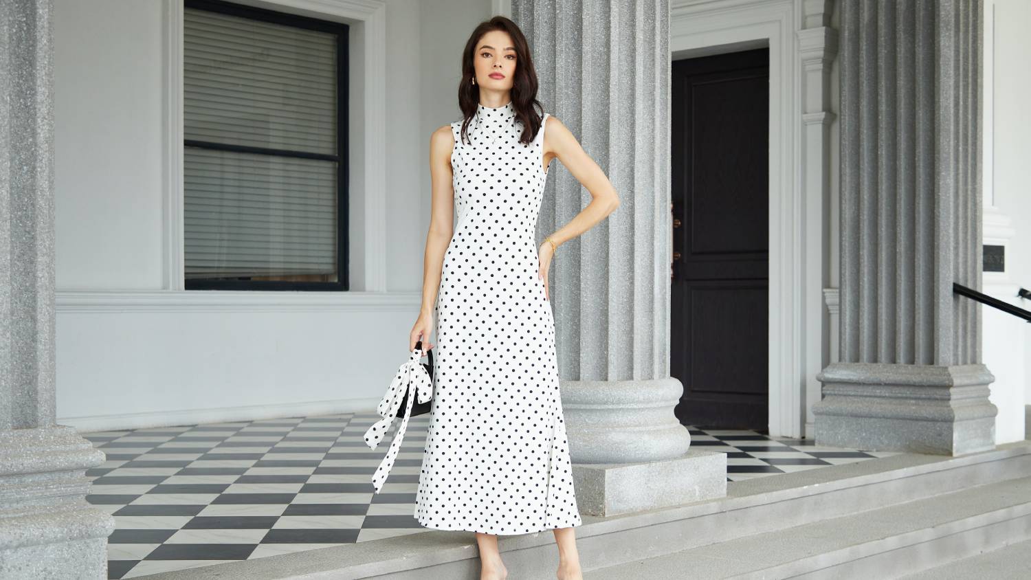 polka dot maxi dress amazon Milumia Women's Polka Dots Maxi Tank Dress Vintage Mock Neck Sleeveless  Elegant Long Dresses Black X-Small at Amazon Women's Clothing store