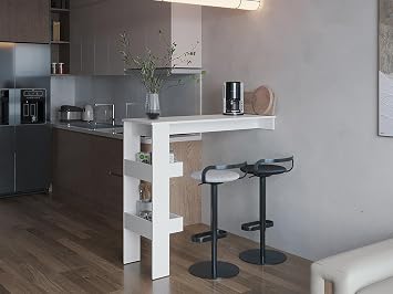 Tuhome Aurora Kitchen Counter Table with Modern Minimalist Design, Integrated Storage Shelf for Bar Essentials and Everyday Use, Space-Saving Dining or Breakfast Table Ideal for Kitchens, Home