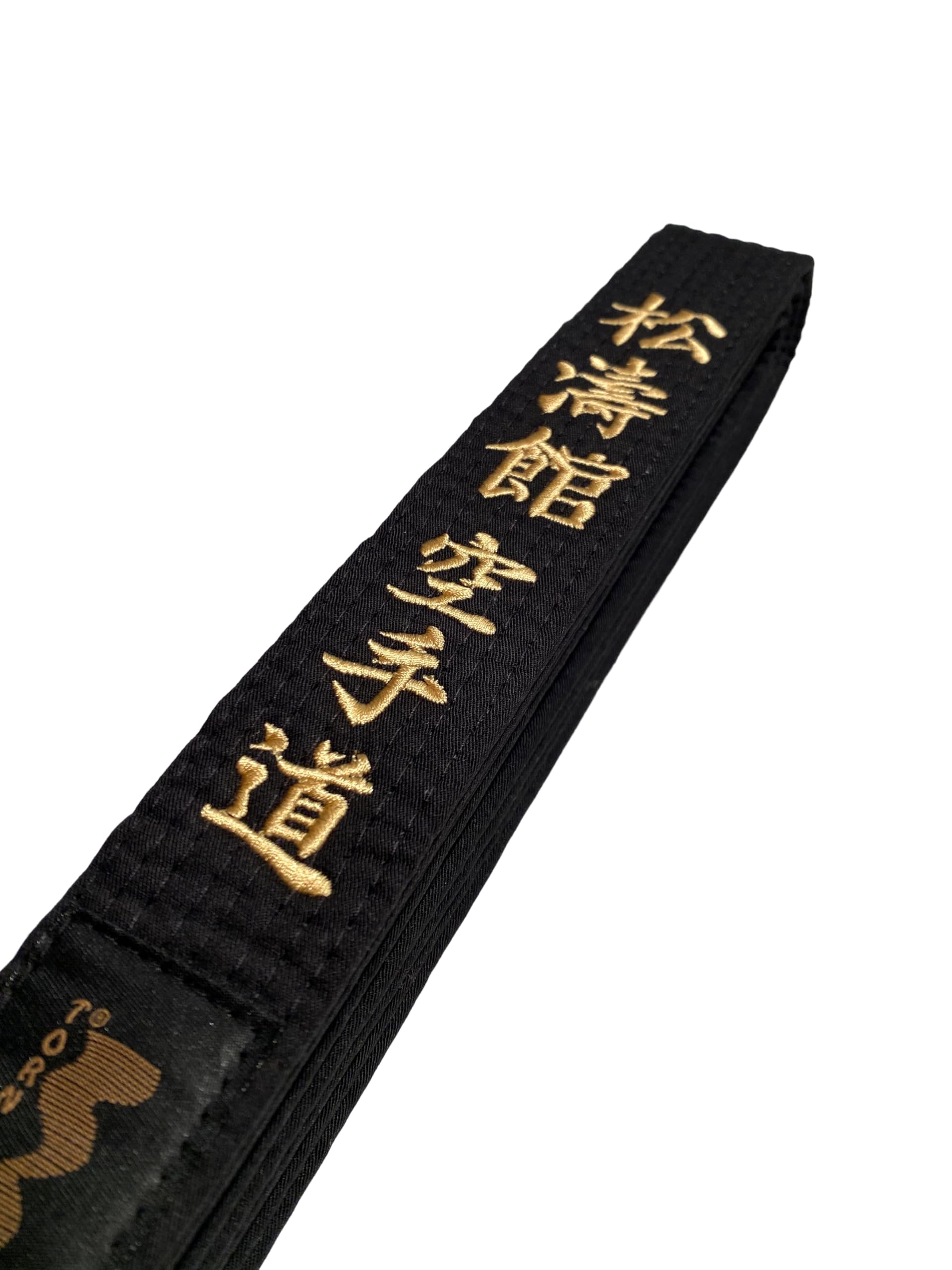 Ceinture de karaté noire - Brodée - Shotokan Karate Do - Inscriptions brodées dorées - Sangle noire Kanji japonaise - Ceinture noire