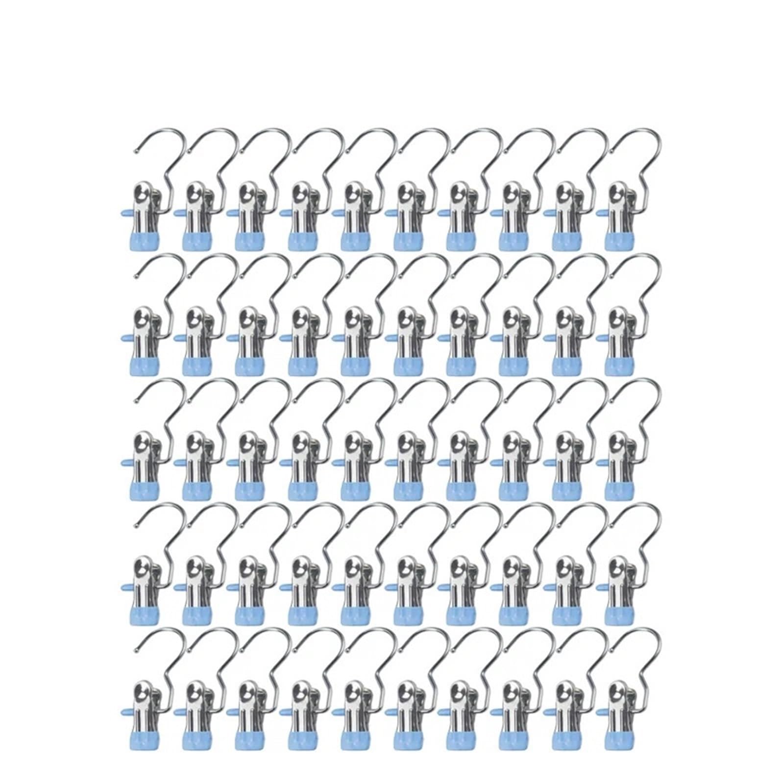 30/50/100pcs Stainless Steel Clothespins Laundry Clothes Pegs Hook Portable Hanging Clip Wardrobe Organizer Hanger For Home(Blue,50PCS)