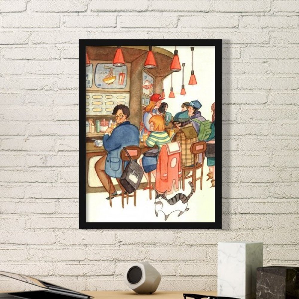 Peinture chat de restaurant cadre noir en bois DIYthinker pour décoration murale de cuisine