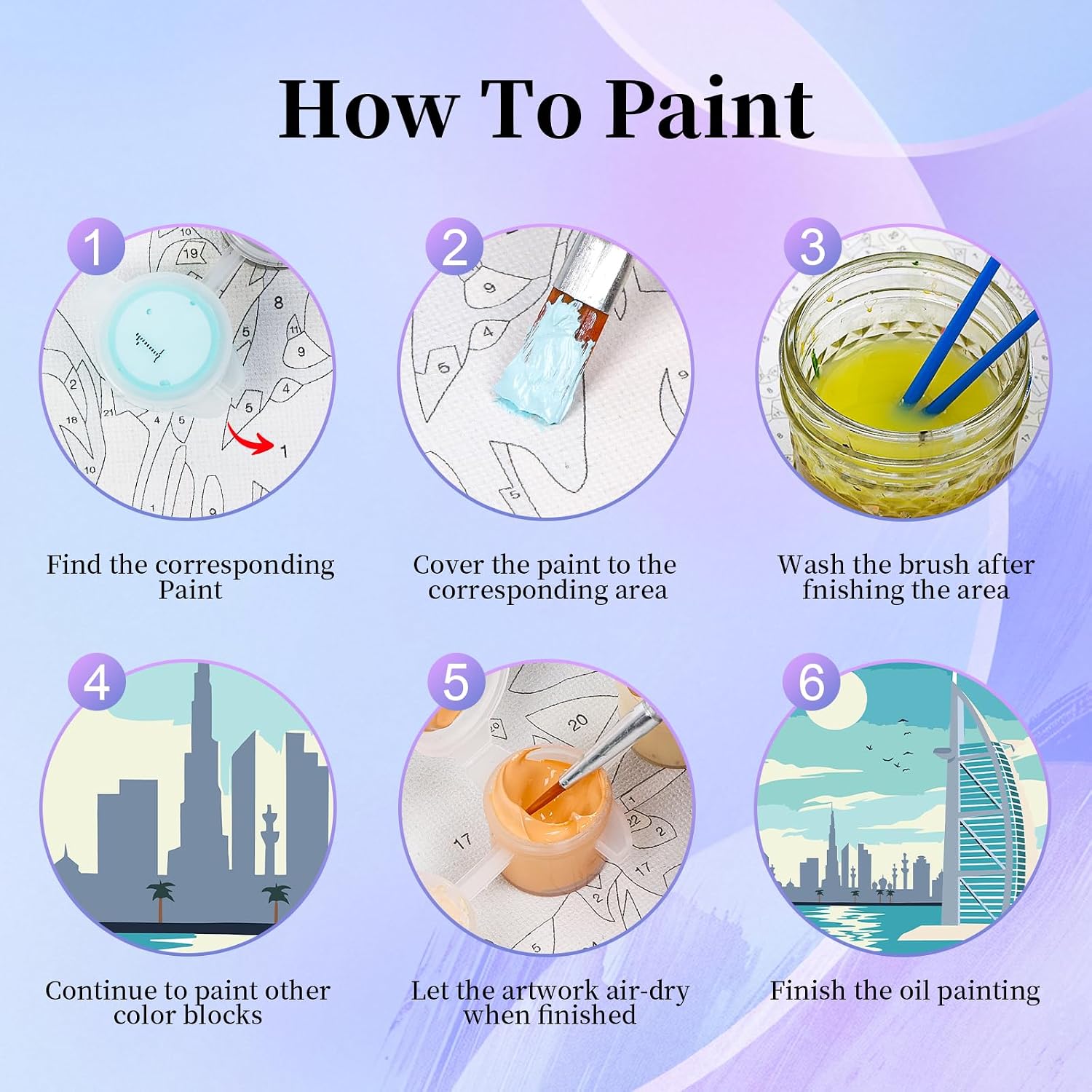 6 Pack Paint by Numbers Kit for Adults Beginner, City Landscape Adult Paint by Number Kits on Canvas Without Frame, City DIY Acrylic Oil Painting by Numbers Kits, Perfect for Home Decor 10x14 Inch