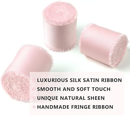 Vista 107 de Burgundy Dark Red Silk Ribbon 1-1/2 Inch x 21Yds Handmade Fringe Silky Chiffon Frayed Fabric Ribbon for Gift Wrapping, Flower Bouquet, Wedding