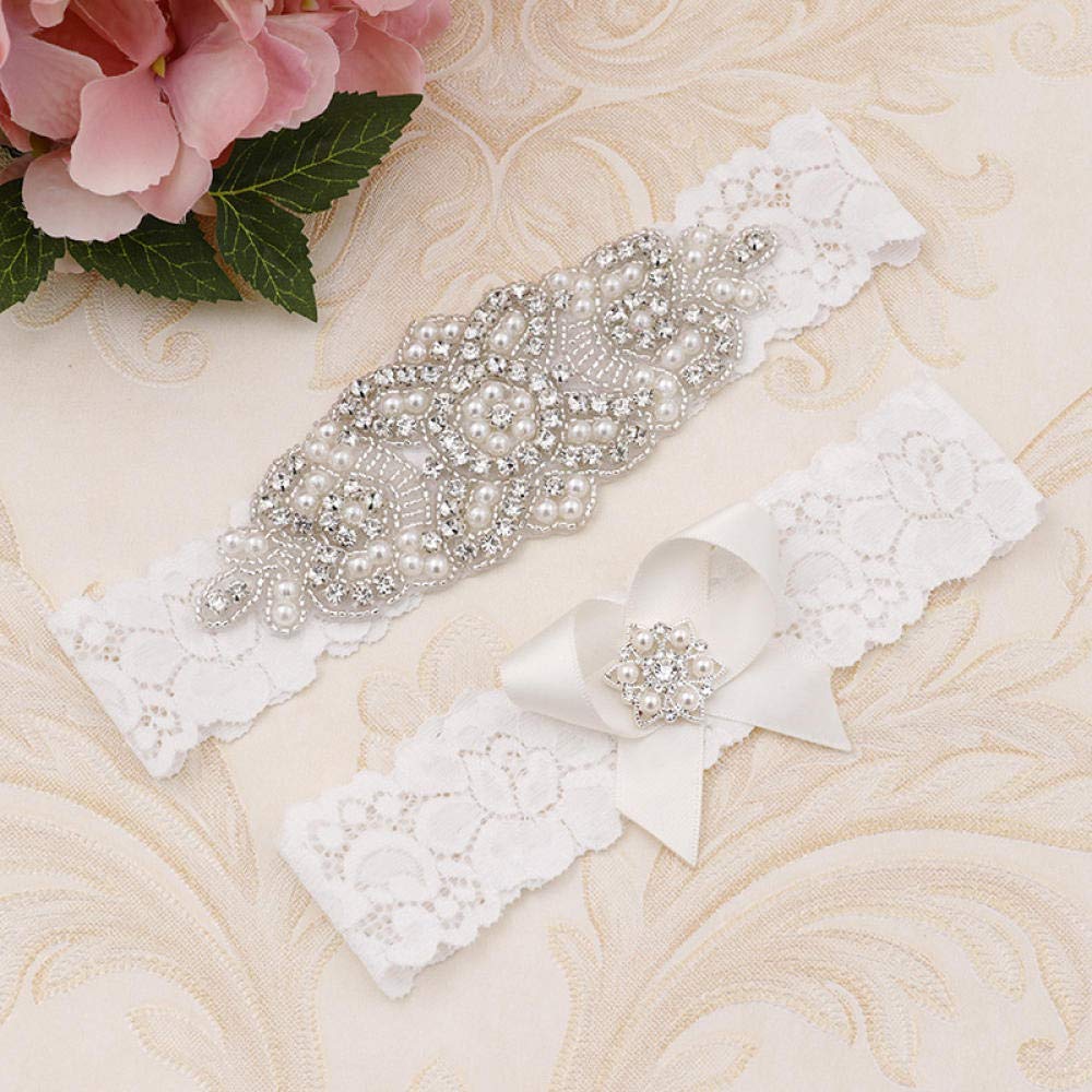 Giarrettiera da Donna con Fiocco in Pizzo Elastico Sexy, Giarrettiera in Pizzo Elasticizzato Sexy di Fascia Alta-Bianco_Taglia Unica, Giarrettiere da Sposa in Pizzo per la Sposa (Bianco Taglia Unica)