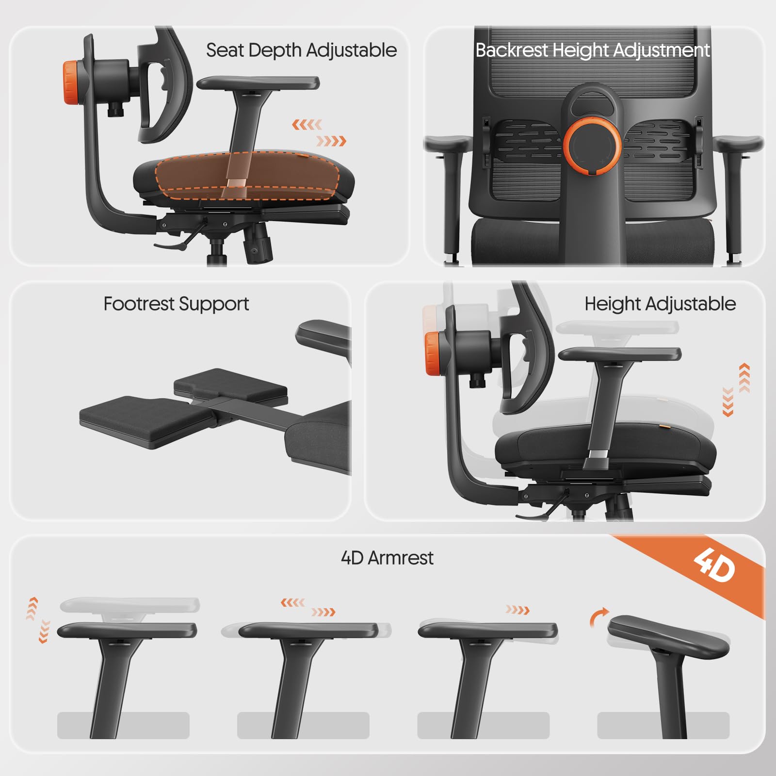 Newtral MagicH-BPro Sedia ergonomica con poggiapiedi – Sedia da scrivania con schienale alto e supporto lombare adattabile e poggiatesta auto following, braccioli 4D, profondità seduta regolabile e