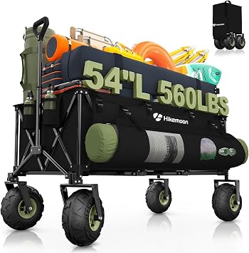 400L Large Beach Collapsible Wagon with Balloon Wheels, Black | Wagons Carts Foldable, 10" Big All-Terrain Tires for Sand, 560LBS Heavy Duty, Utility Folding for Beach/Camping/Sports