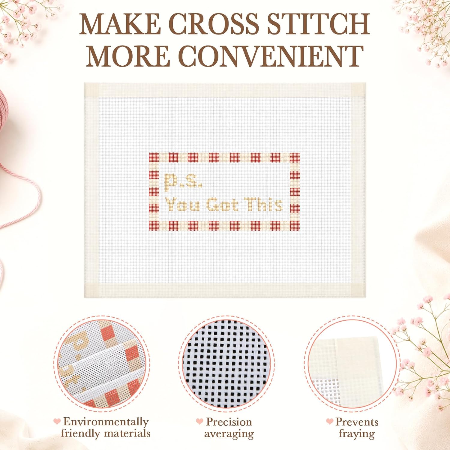 Moukeren 3 Pieces 10 x 8 Inch Bound Needlepoint Canvas, Pre Printed 18 Mesh Blank White Needlepoint Mesh Cloths Pure Cotton Embroidery Fabric with Non-fray Edges for Cross Stitch Project DIY Gift