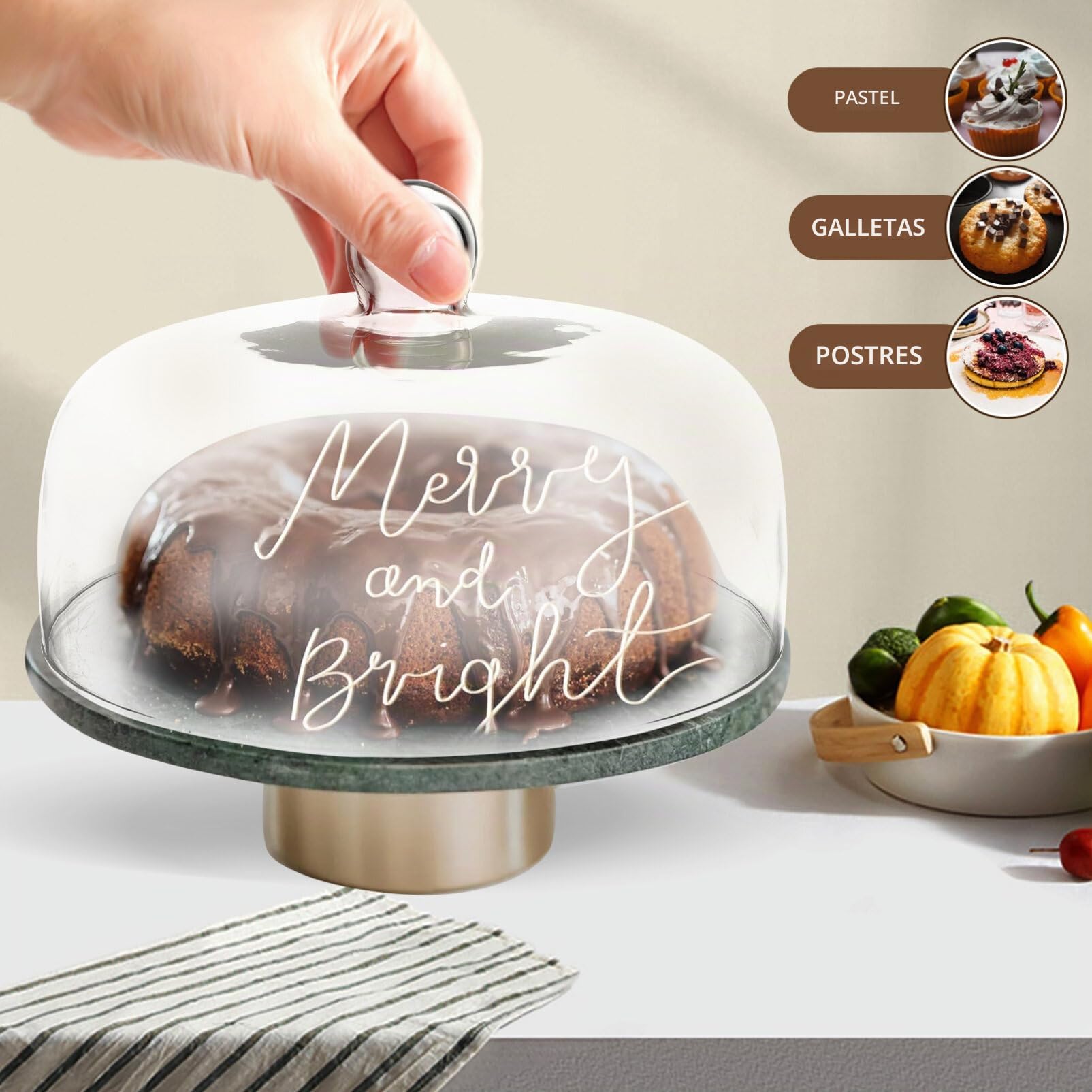 BESTonZON Cúpula De Cristal Para Tartas Y Postres - Tapa Transparente Para Frescura Y Exhibición - Plato De Cúpula De 28 Cm