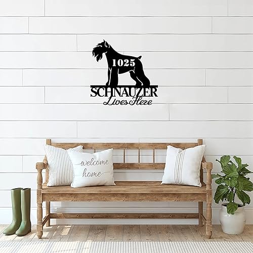 Miniatura 5 de Alioyoit Cartel de metal Schnauzer Dog Lives Here - Letrero de metal personalizado con números de dirección personalizados, letrero de metal moderno