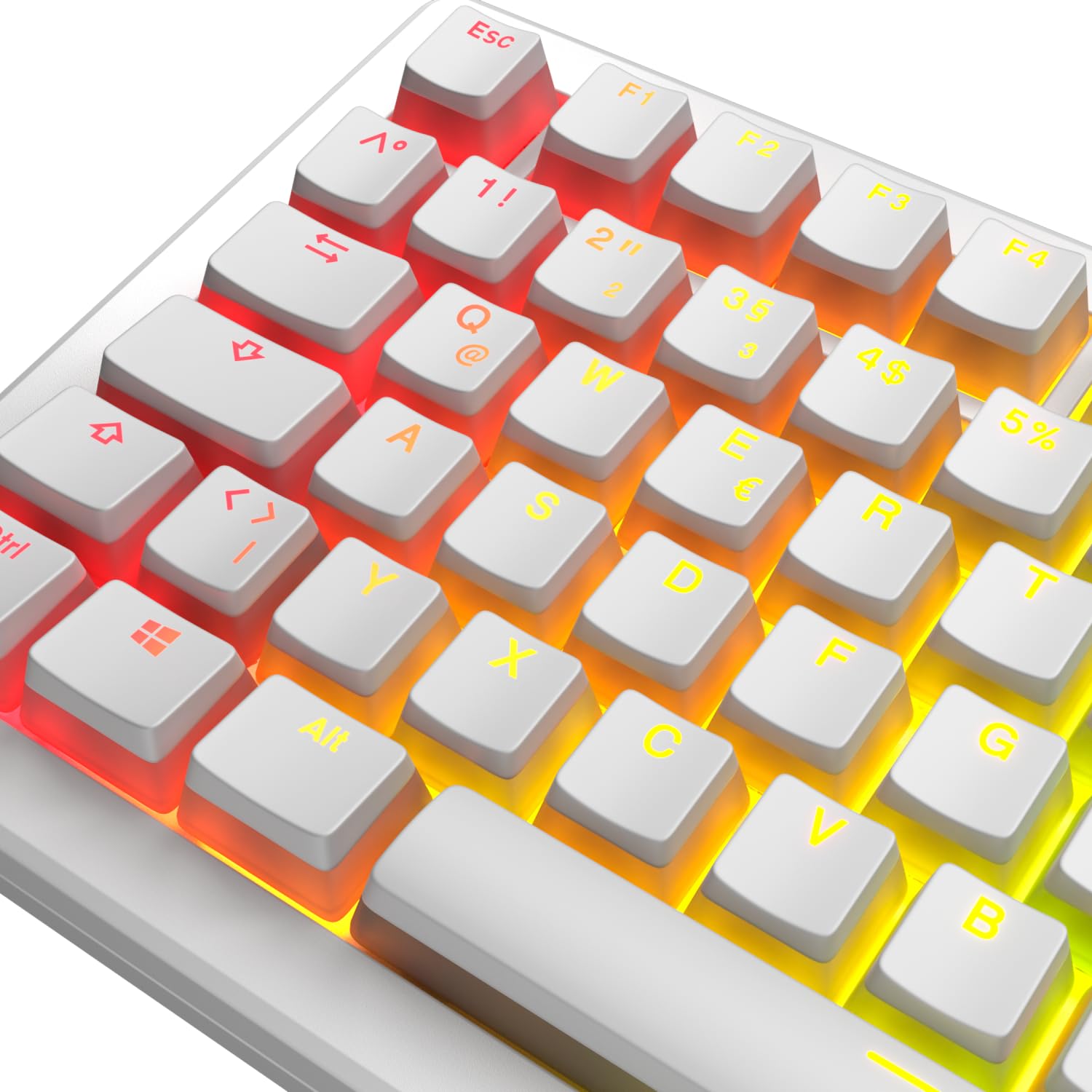 Glorious Gaming - GPBT Aura RGB : Pudding-Style-, Double-Shot PBT, lichtdurchlässig, für mechanische 100%-, 75%-, 65%- und 60%-Spezialtastaturen, Weiß, Deutsche QWERTZ-Belegung