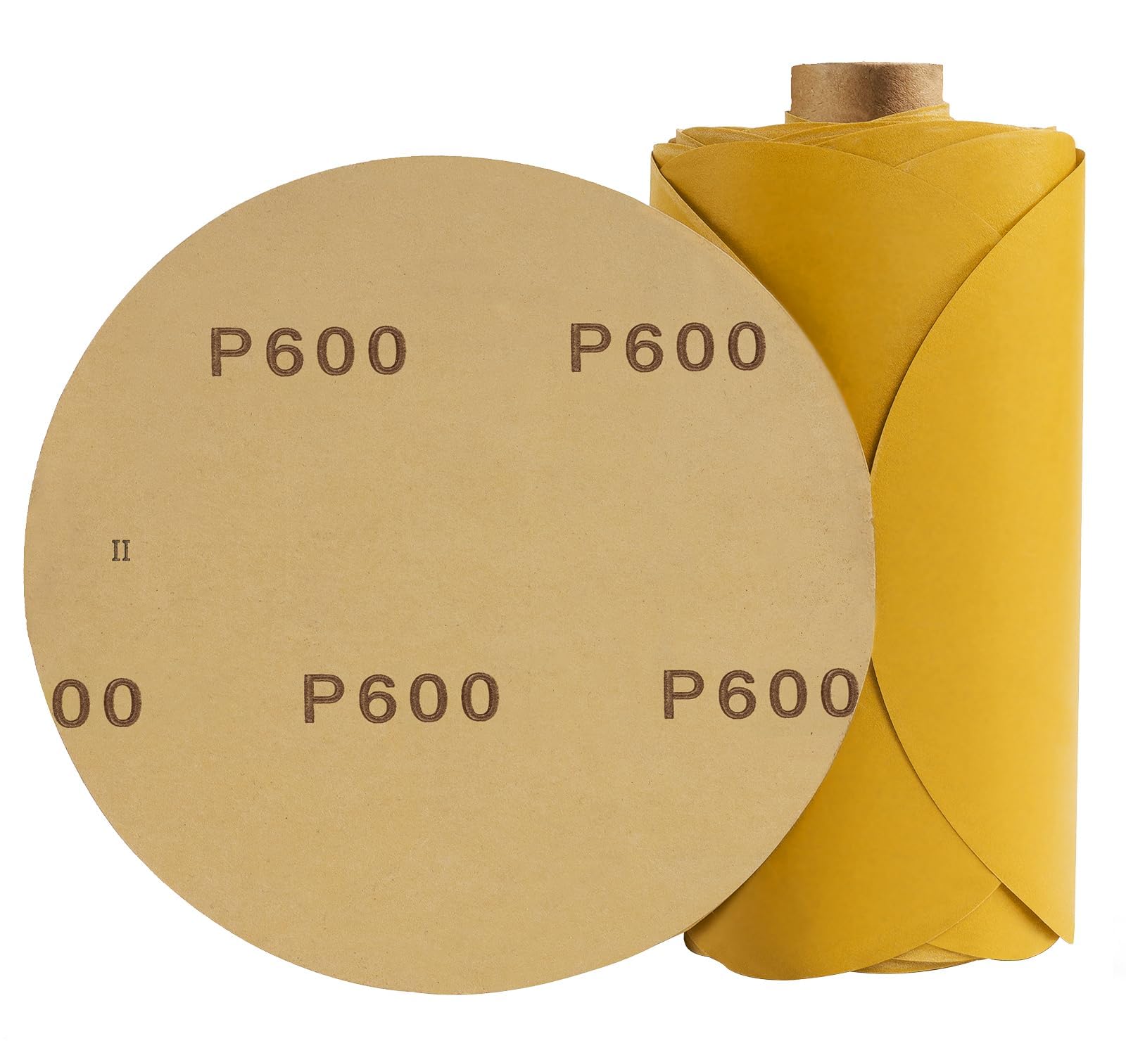 100 discos de lija PSA de 6 pulgadas, grano 600, rollo de papel de lija adhesivo con parte trasera adhesiva para lijadora DA, papel de lija redondo de óxido de aluminio autoadhesivo con parte trasera