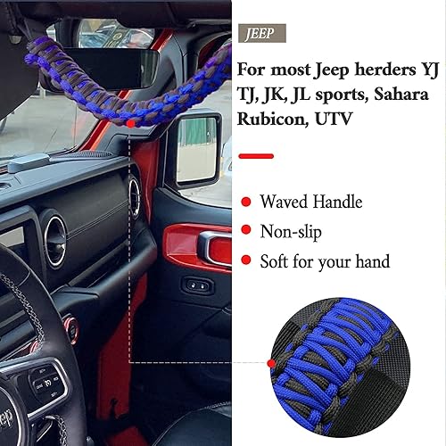 Miniatura 5 de 2 asas de agarre para Jeep Wrangler YJ TJ JK JKU JL JLU Sports Sahara Freedom Rubicon Unlimited X Gladiator JT 1955-2022 UTV ATV Paracord Manijas