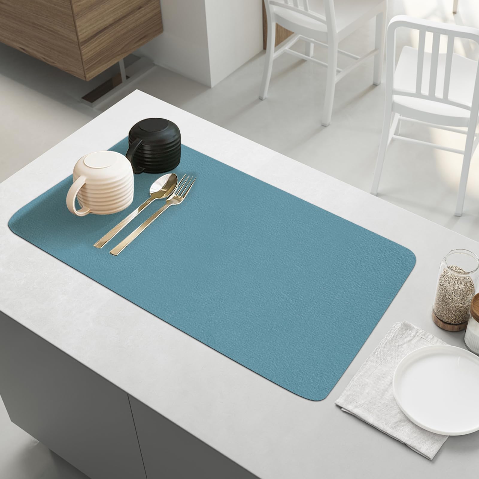 KMDZDZGS Dish Drying Mat Draining Mat, kitchen countertop absorbent mat, Coffee Machine Mat, Countertop anti-slip mat drying mat Suitable for kitchen and sink Countertop (sky blue, 30 x 40 cm)