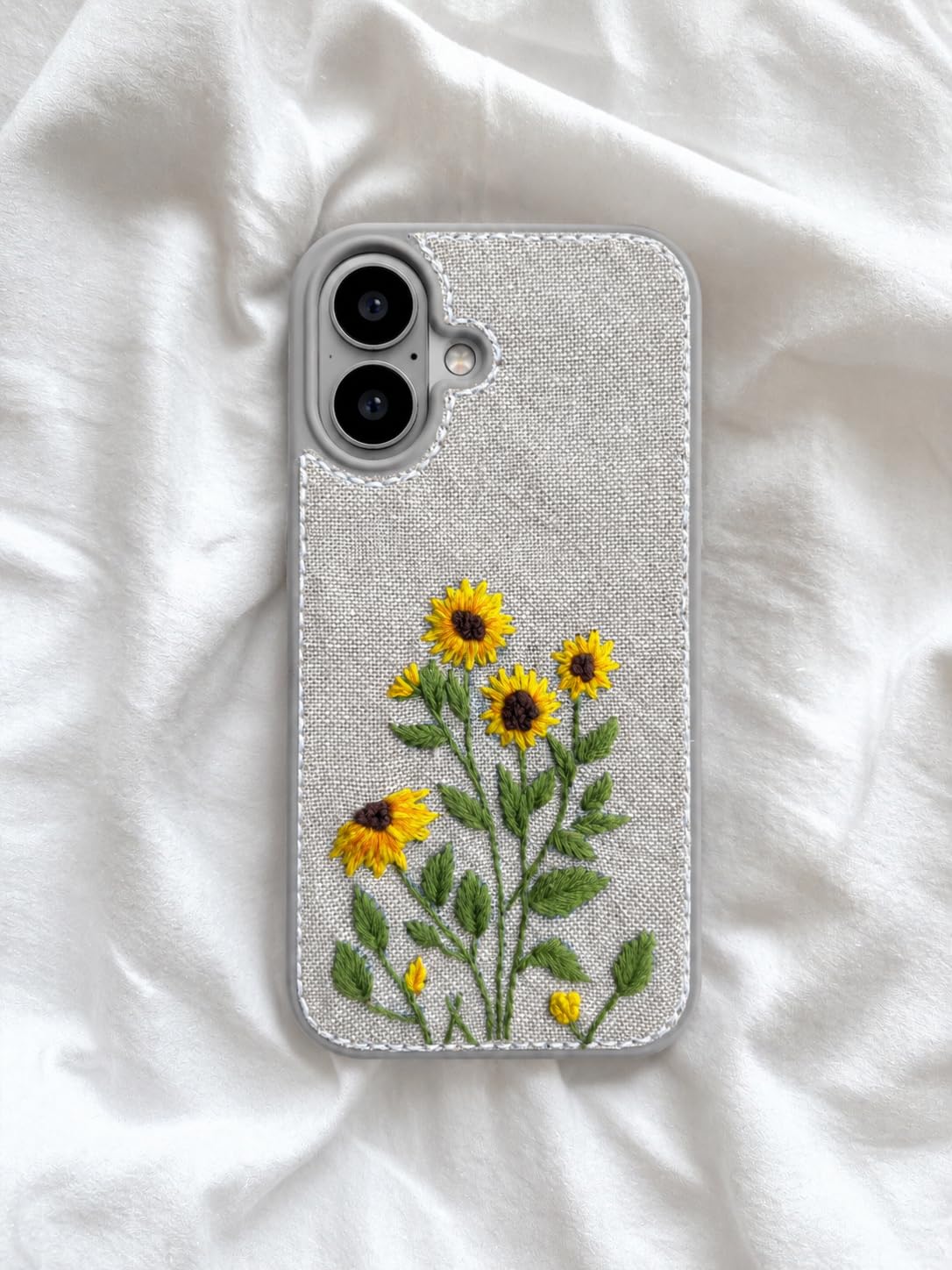 Sunflower Golden Bloom Hand-Embroidered Back Cover for iPhone 16 - Soft Silicone Protective Bumper| Premium Fabric Cover| Lightweight, Shockproof & Handcrafted by Women Artisans-image-25