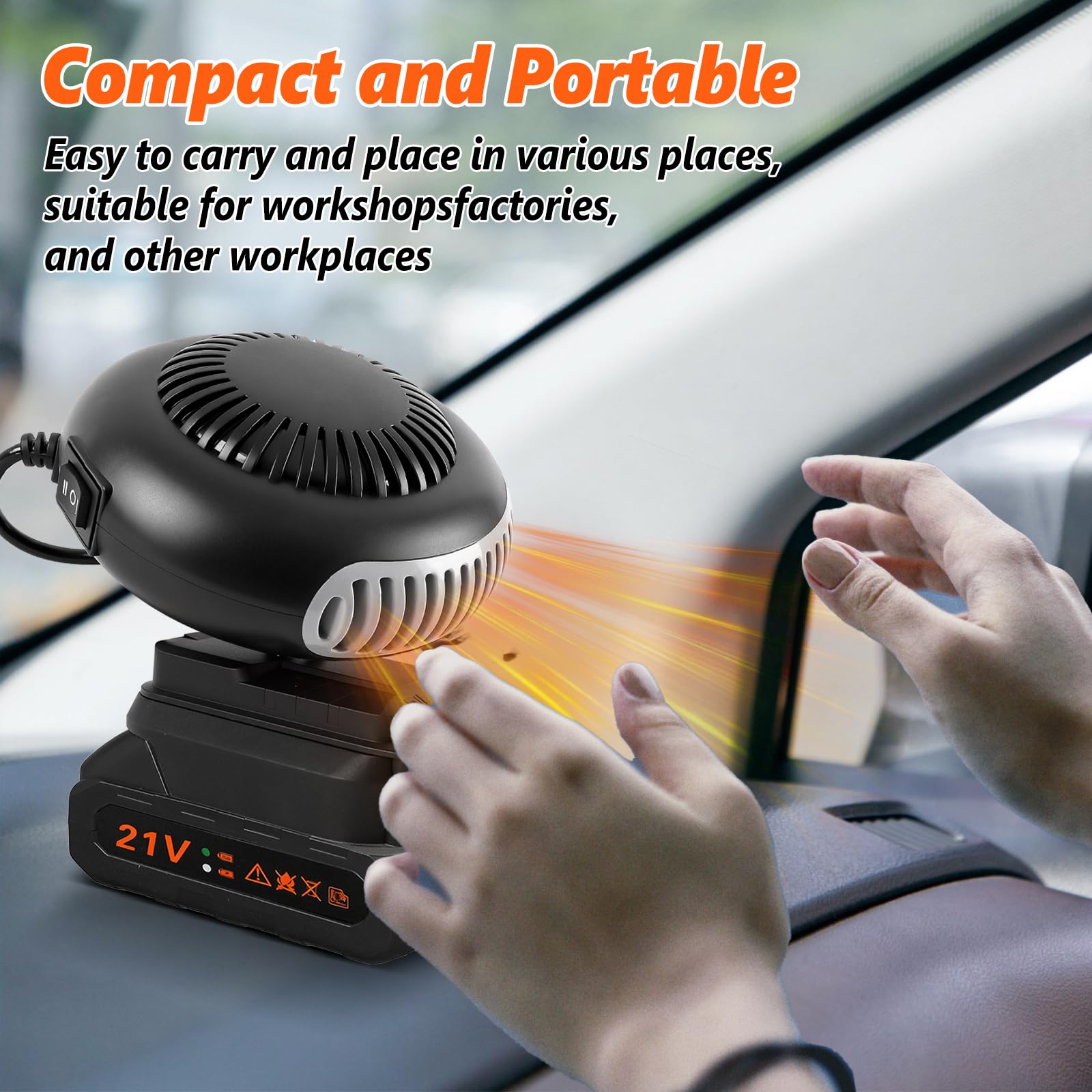 12V Autoheizung Winter Autoentfroster-Set Tragbarer Auto Heizung mit 1500mAh Akku und 2 USB Anschlüssen für PKW, SUV, LKW, 2 Temperaturstufen (mit 2 Akku)