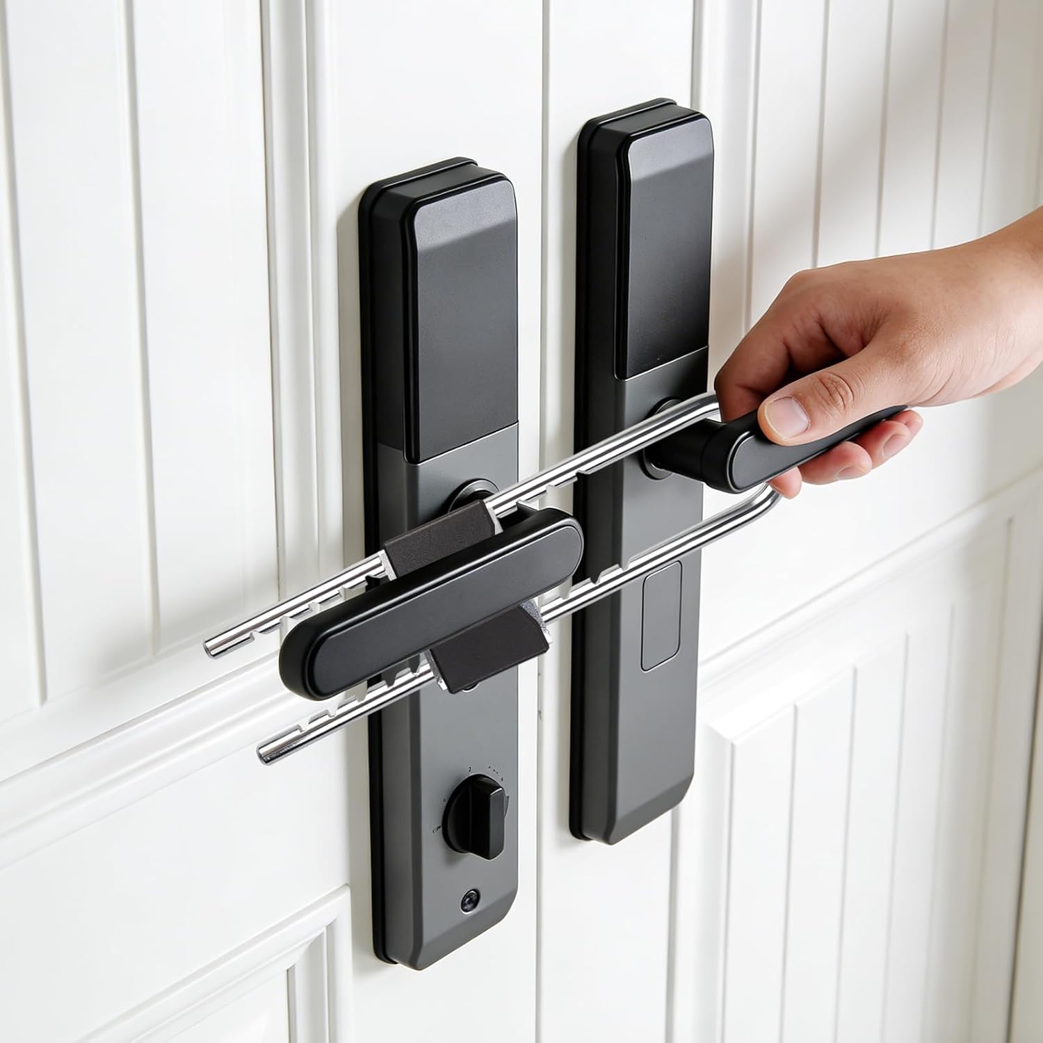 BLMHTWO French Door Lock, Metal Double Door Locks for French Doors U-Shaped Portable Door Lock for Doors with Double Handles, Knobs and Pull Rods