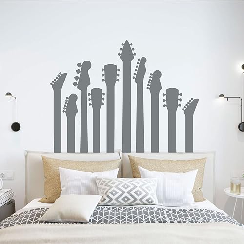 Miniatura 6 de Calcomanía de pared de vinilo con silueta de cuello de guitarra, calcomanía de decoración del hogar para dormitorio de niños o niñas, sala de juegos