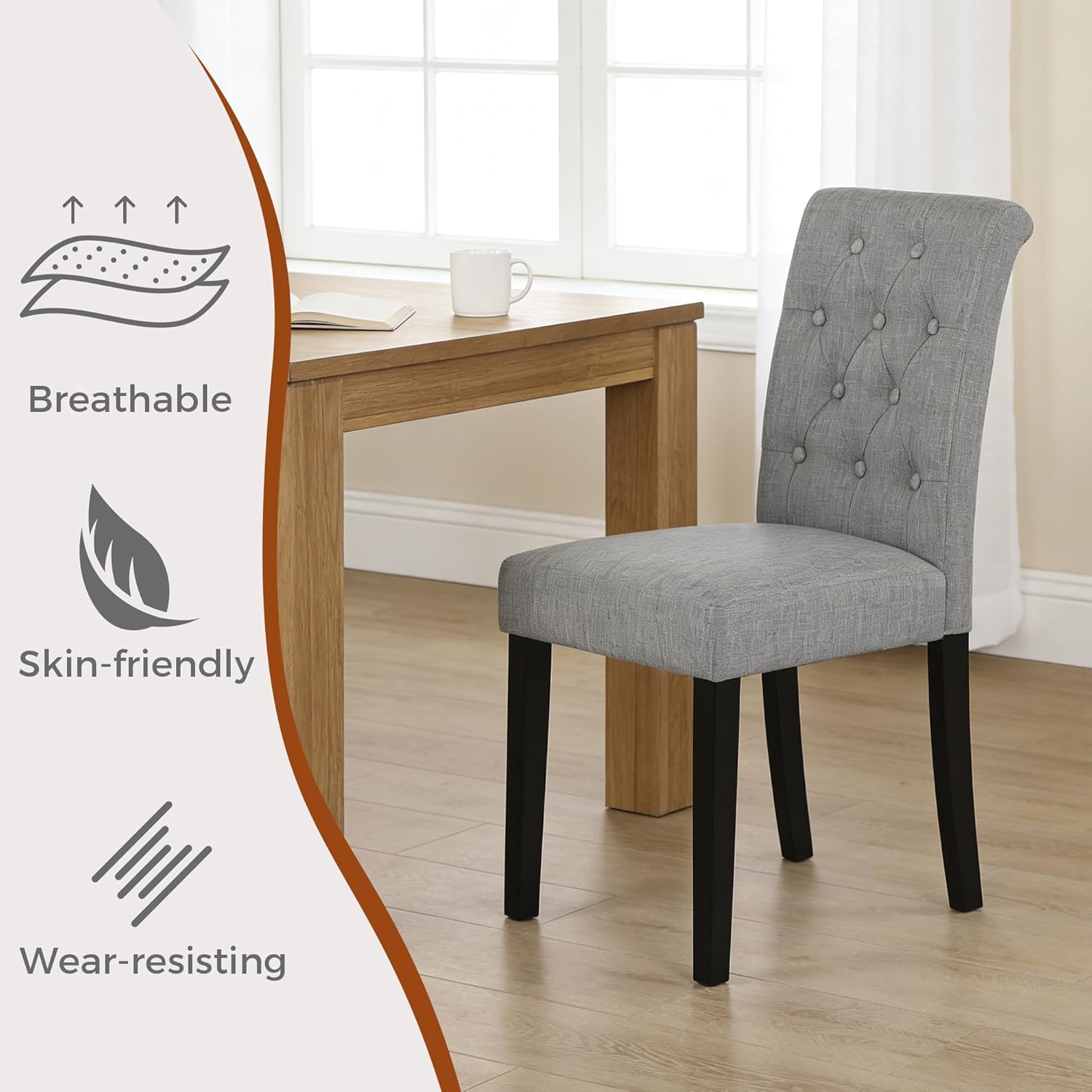thksbought Set of 4 Upholstered Fabric Dining Chairs with Button-Tufted Details (Set of 4 Gray,No Table)