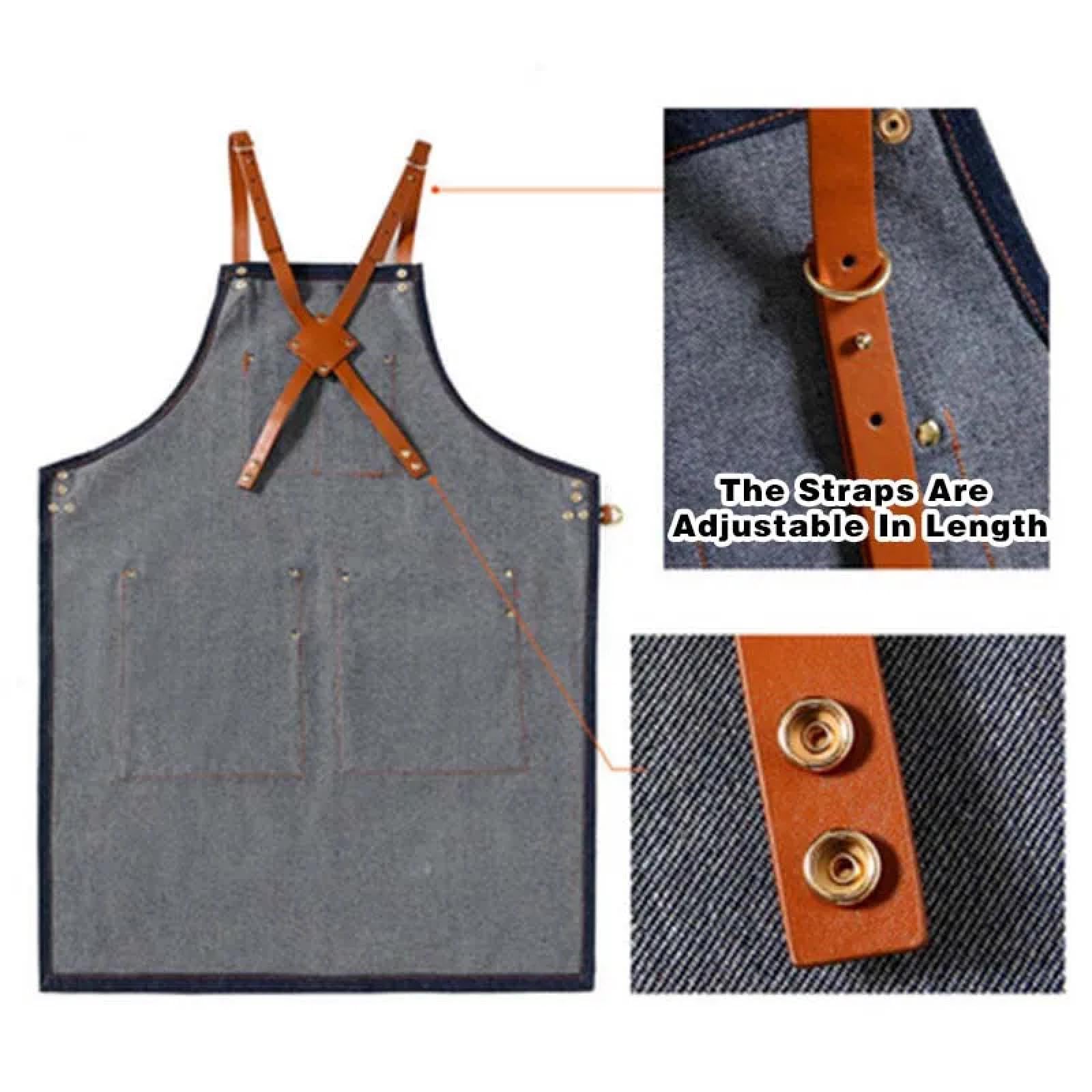 Delantal Cocina Baberos Delantal De Cocina De Lona Gruesa Accesorios para Asistente De Cafetería Salón De Belleza Delantal Vaquero con Correas