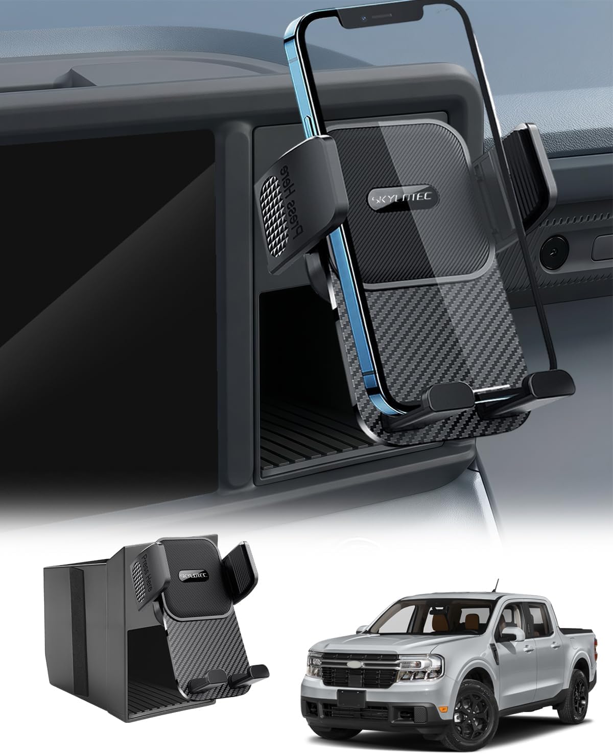 SKYLOTEC Phone Holder Cubby Insert for Ford Maverick 2022 2023 2024 Accessories, Cell Phone Mount Storage Box Kit, Automobile Cradles Phone Base Not Block Air Vent