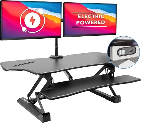 Mount-It! Electric Standing Desk Converter with Dual Monitor Arm, 47.2" Wide, Bl