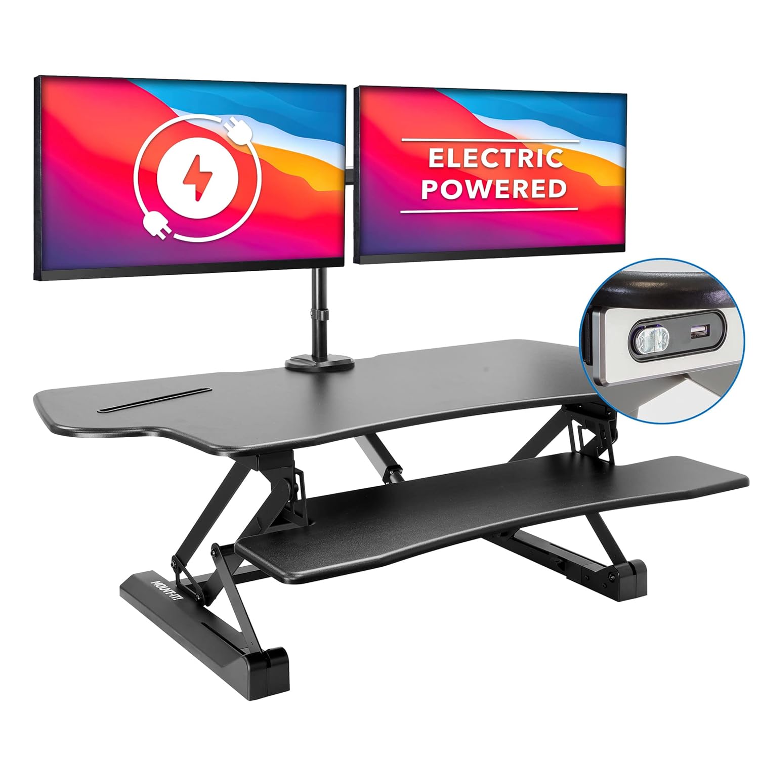 Mount-It Electric Standing Desk Converter with Dual Monitor Arm Stand Up Desk Riser X-Large 47 2 Wide Electric
