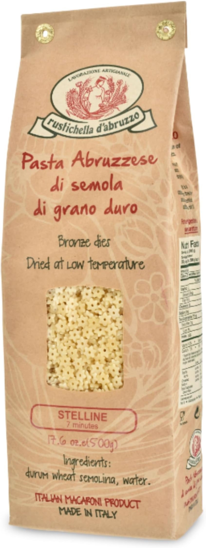 Rustichella d'Abruzzo Stelline Pastina - 500g Small Star-Shaped, Perfect for Broths, Soups, & Comfort Dishes - Made with Durum Wheat Semoor Kids & Adults - Authentic Italian, 1 Pack