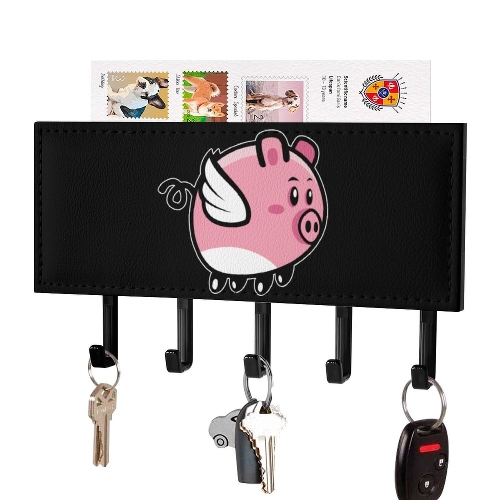 NCLQVJXZKHW Cute Flying Pigs Key Holder with 5 Hooks Key Hooks Wall Mounted Key Racks Key Hanger Organiser Shelf