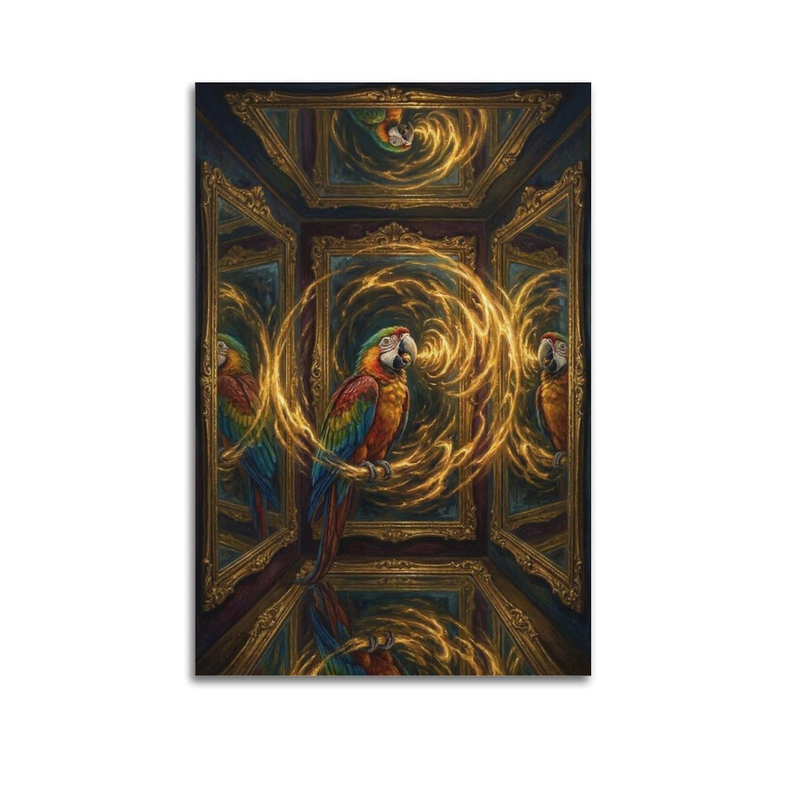 XKUGA Surreal Vintage Animal Poster Parrot Echo Chamber Satire Modern Decorative Canvas Prints - Ideal Wall Art for Family, Man Cave, Game Room, Boys & Girls Bedroom 12x18inch(30x45cm)