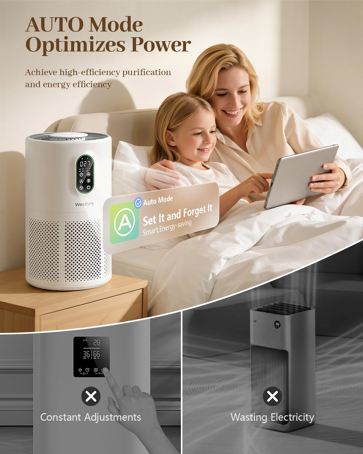 Purificatori d'aria per la casa di grandi dimensioni 1650 m² con filtri lavabili, WESTHEY H13 HEPA purificatore d'aria con fragranza che scorre luce ambientale, filtro dell'aria per Wildfire, fumo