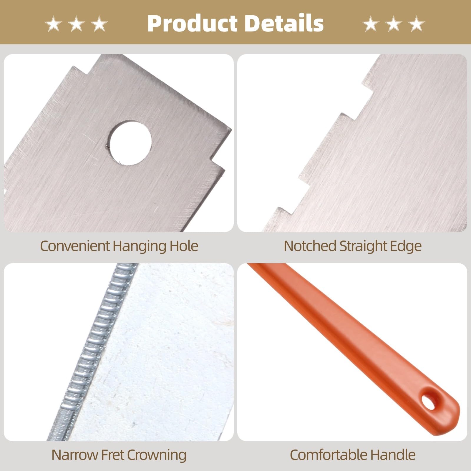 8 PCS Guitar Neck Straight Edge Kit, Gitarrenhals gekerbt gerade Kante Luthier Tool, Fret Rocker, Fret File, Griffbrett Guards, String Action Ruler, Grindstones, Wartung Kit für E-Gitarre Bass