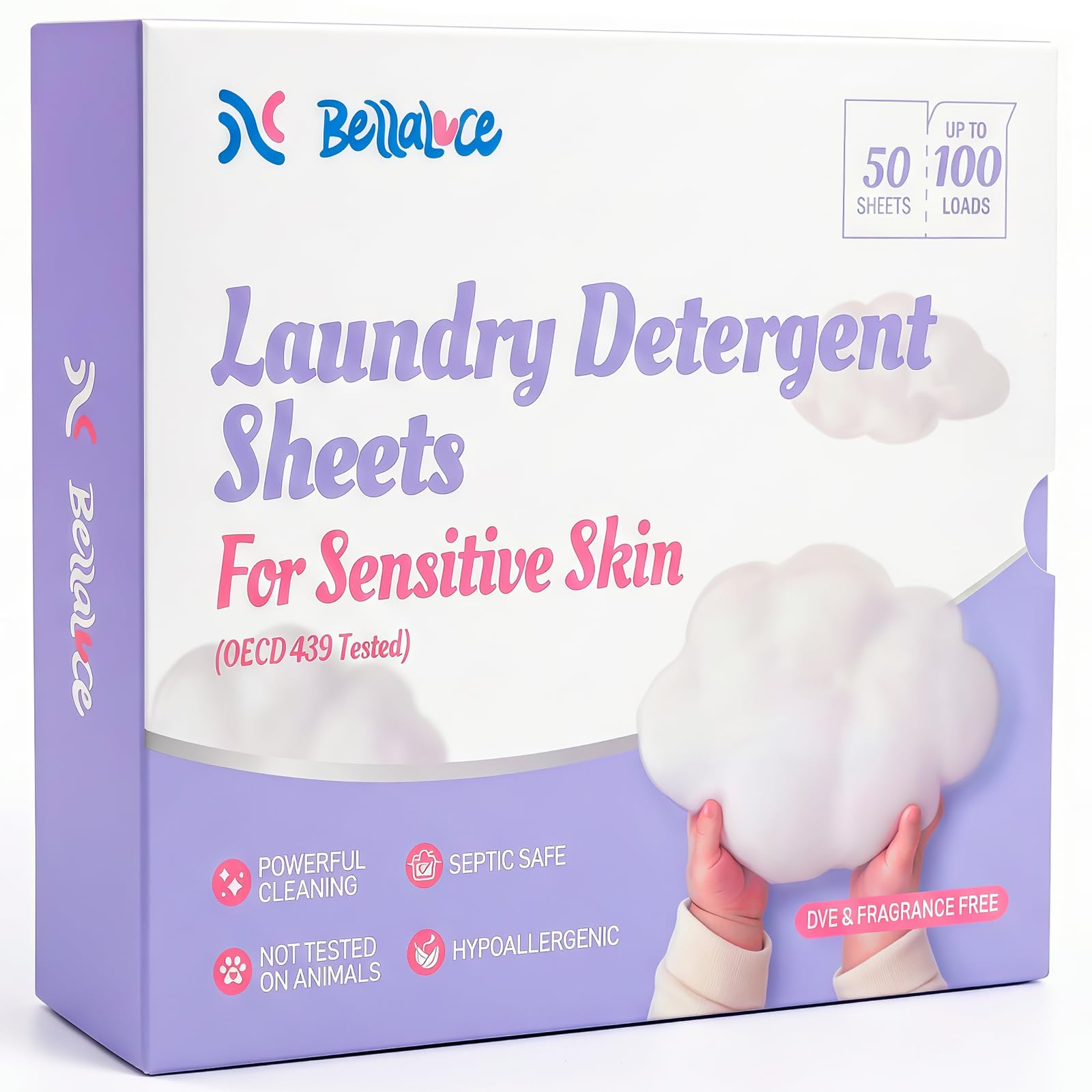 BellaLuce Sensitive Skin Laundry Detergent Sheets, 100 Loads, 50 Count