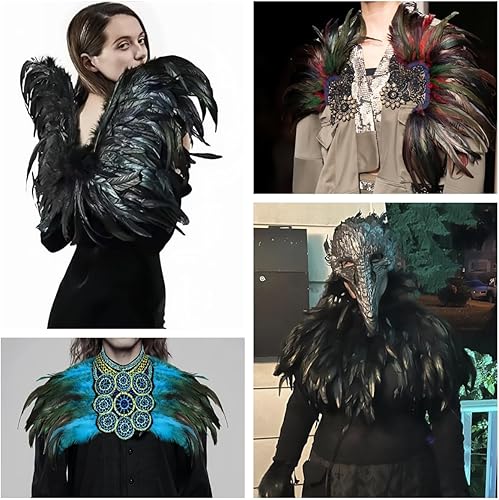 Miniatura 5 de Shekyeon Borde de flecos de plumas de gallo de 2 yardas para decoración de disfraces (negro)