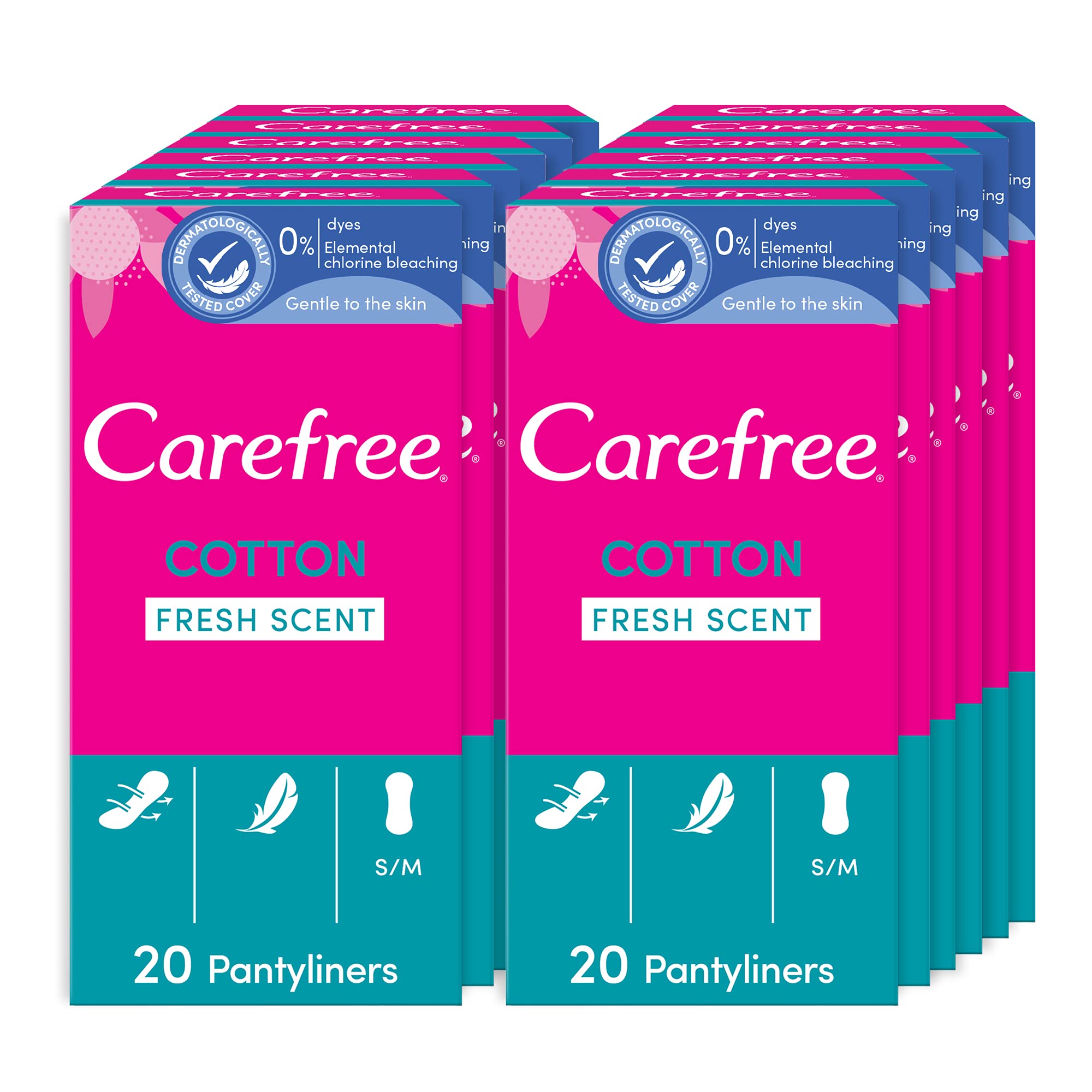 CarefreeCotton Fresh Scent Pantyliners, 20 Count, Pack of 12