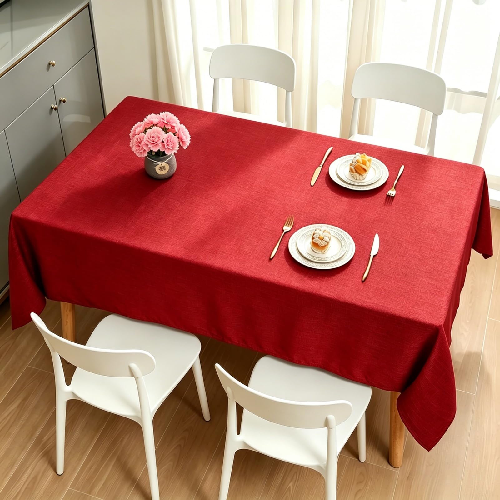LIHUANE Rectangle Tablecloth 140 x 170 cm Wipeable Water Resistant Wipeable Tablecloths Wipe Clean Washable Polyester for Rectangle Tables, Red