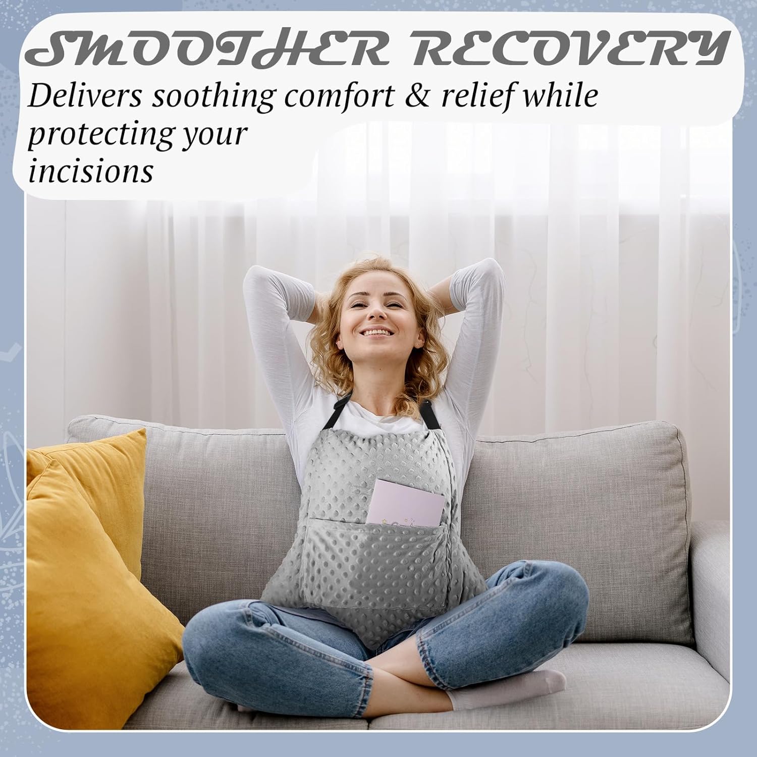 Geelin Hysterectomy Recovery Pillow with 2 Pocket for Abdominal Surgery, Hysterectomy Recovery Must Haves Essentials Abdominal Pillow Post Surgery Gifts for Women(Gray)
