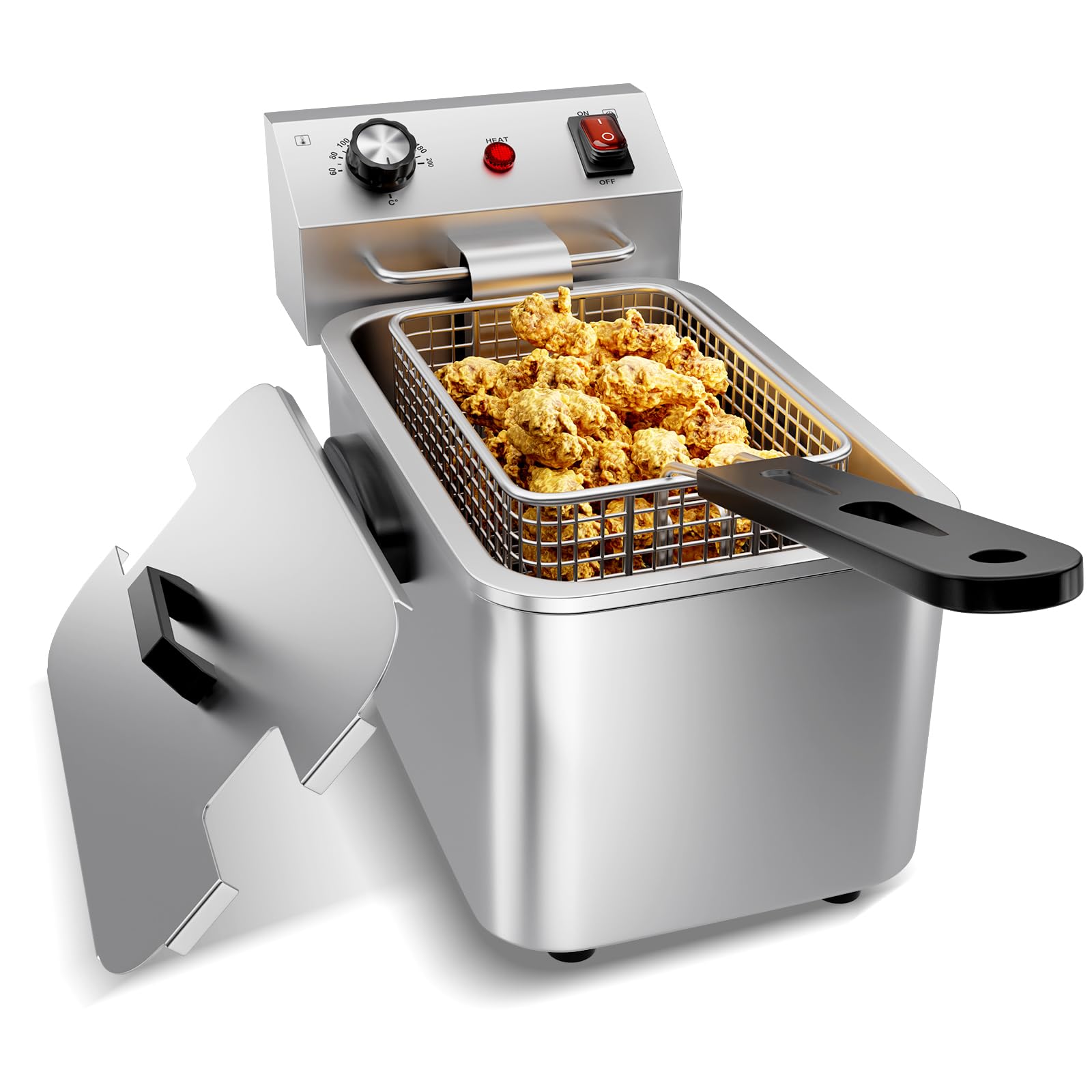 TAIMIKO Friggitrice elettrica professionale friggitrice in acciaio inox con vasca rimovibile(4L, 2500W, 220V, maniglie laterali, termostato)